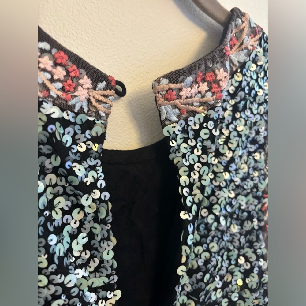 Anthropologie Varun Bahl | Mint Green Blue Sequin A-Line Dress Nwot Size 14 View 6